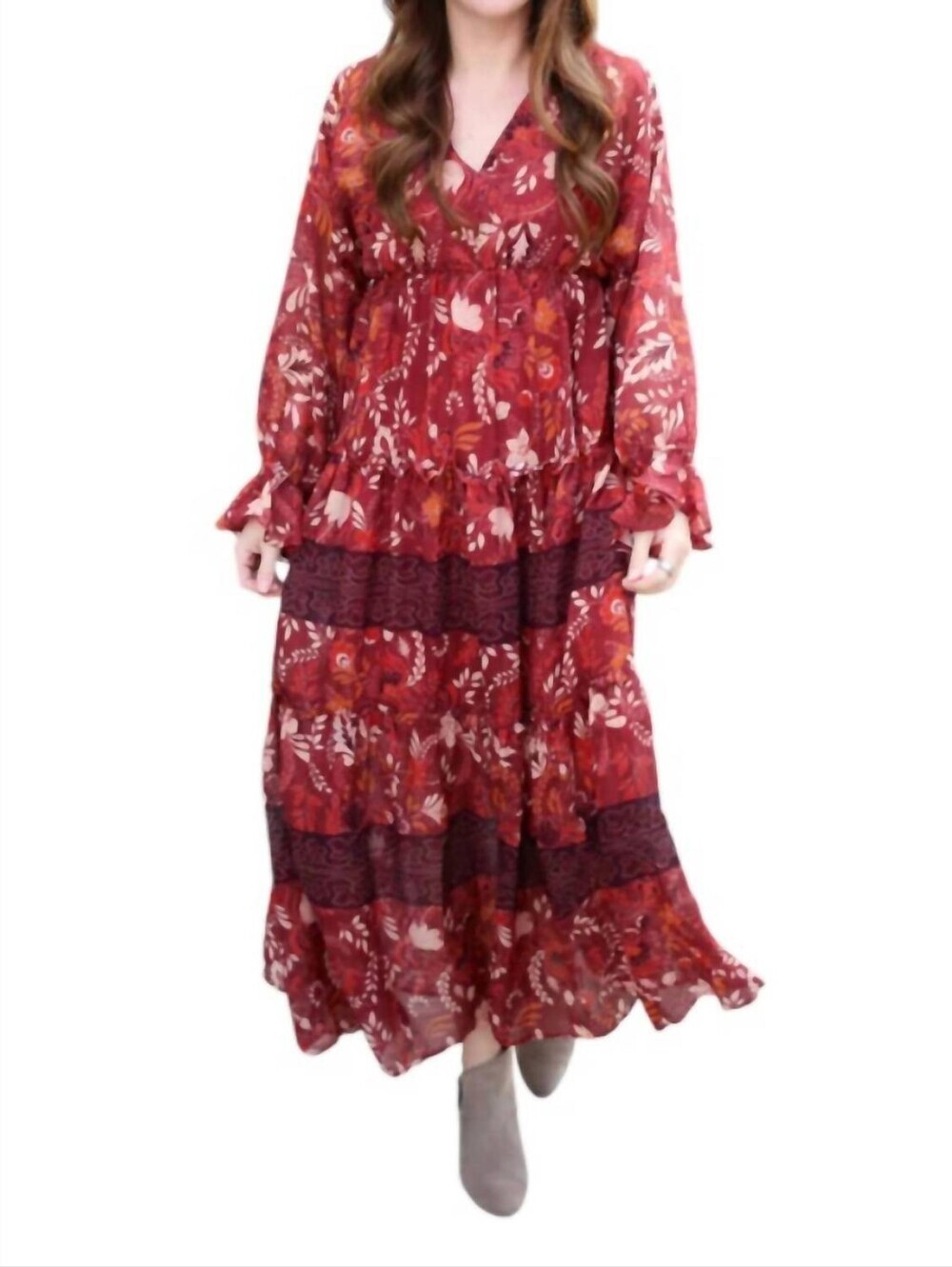 Entro Boho Maxi Dress Small Sheer Sleeves Tie Neck Flowy Romantic Cottagecore